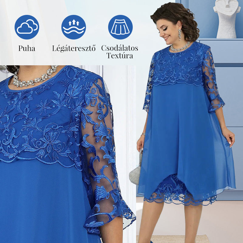 Moteriška laisva nėriniuota midi suknelė-LT