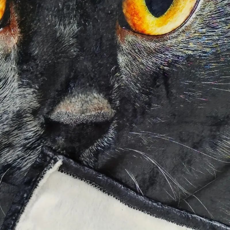 Žavinga flanelinė antklodė su juodos katės raštu-LT