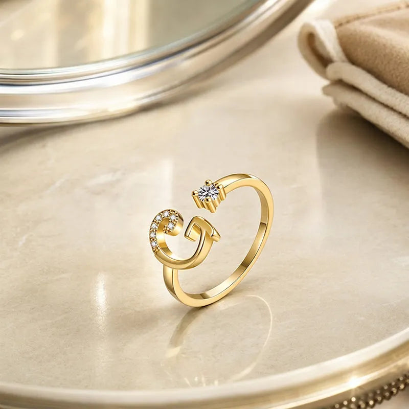 ⏳Ograniczona czasowo zniżka 50%⏰Regulowany pierścionek z inicjałem Sparkle dla kobiet💍
