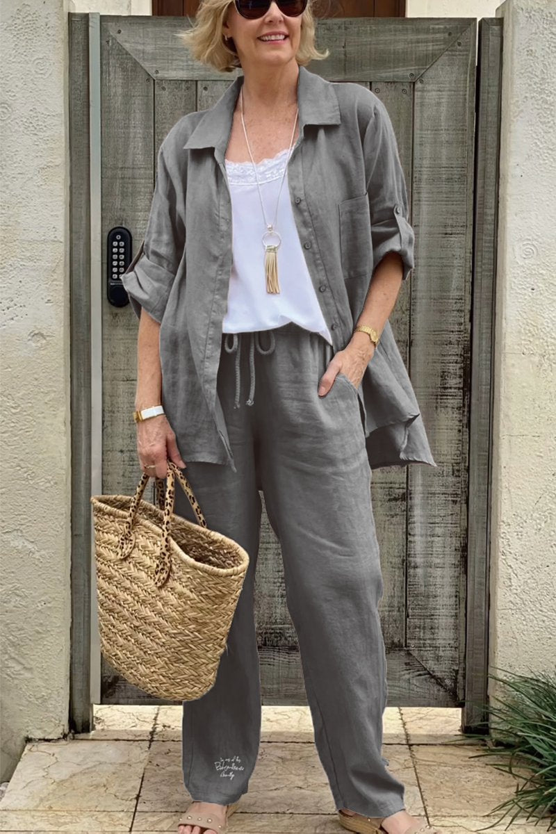 Dviejų dalių laisvalaikio marškinių rinkinys iš medvilnės ir lino-LT