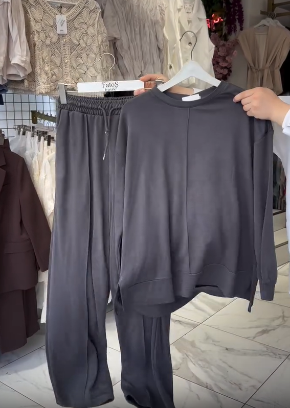 Σετ γυναικείο βαμβακερό μακρυμάνικο παντελόνι με στρογγυλή λαιμόκοψη-GR