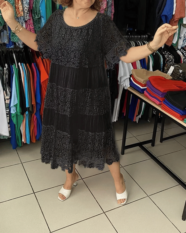 💝Μονόχρωμο κορώνα φόρεμα με κοντό μανίκι👗-GR