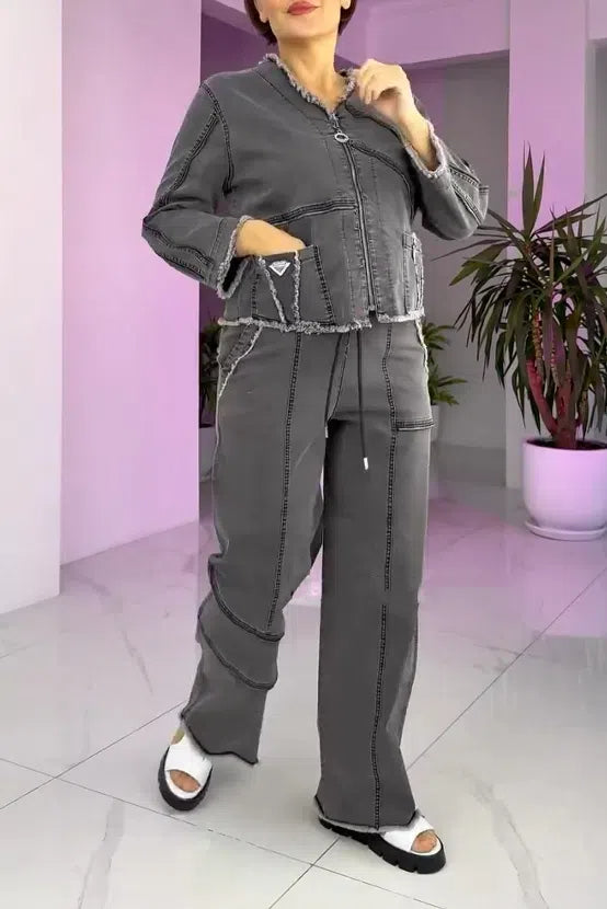 Traje vaquero vintage para mujer con cremallera-ES