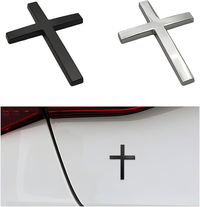 Naklejka samochodowa 3D z metalowym krzyżem