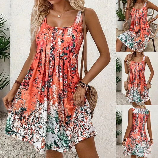 🔥Απλό αμάνικο φόρεμα με σχέδιο-LT