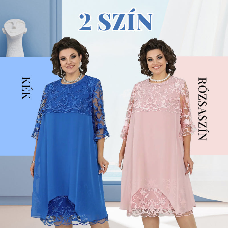 Moteriška laisva nėriniuota midi suknelė-LT