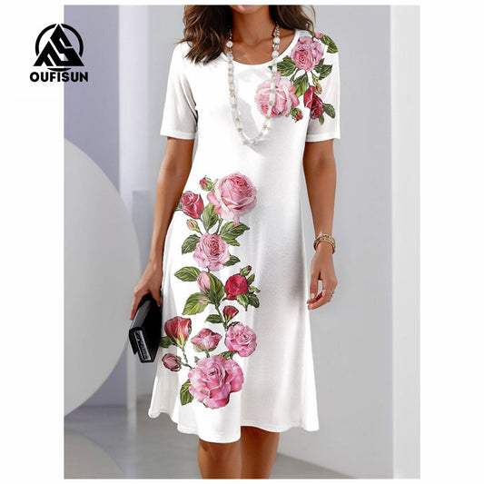 Madingi gėlių raštai trumpomis rankovėmis Maxi suknelės Butterfly gėlėta ilga suknelė-LT