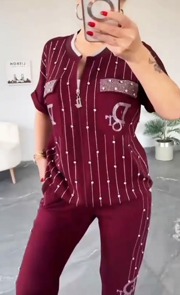 💎Dviejų dalių komplektas su užtrauktuku ir kristalais-LT