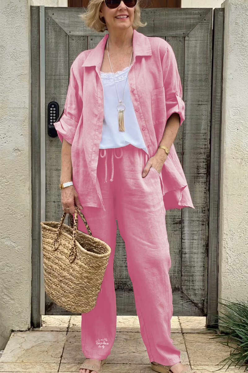 Dviejų dalių laisvalaikio marškinių rinkinys iš medvilnės ir lino-LT