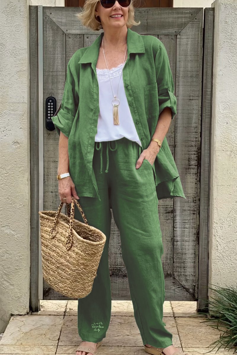 Dviejų dalių laisvalaikio marškinių rinkinys iš medvilnės ir lino-LT