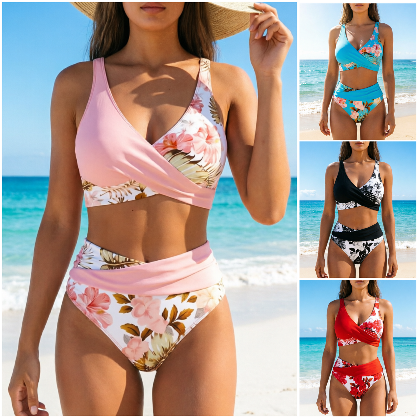 🌸🌿 Podkreśl swoją figurę – damski komplet bikini z wysokim stanem w kwiaty (rozmiary EU S-XL) 🌊👙