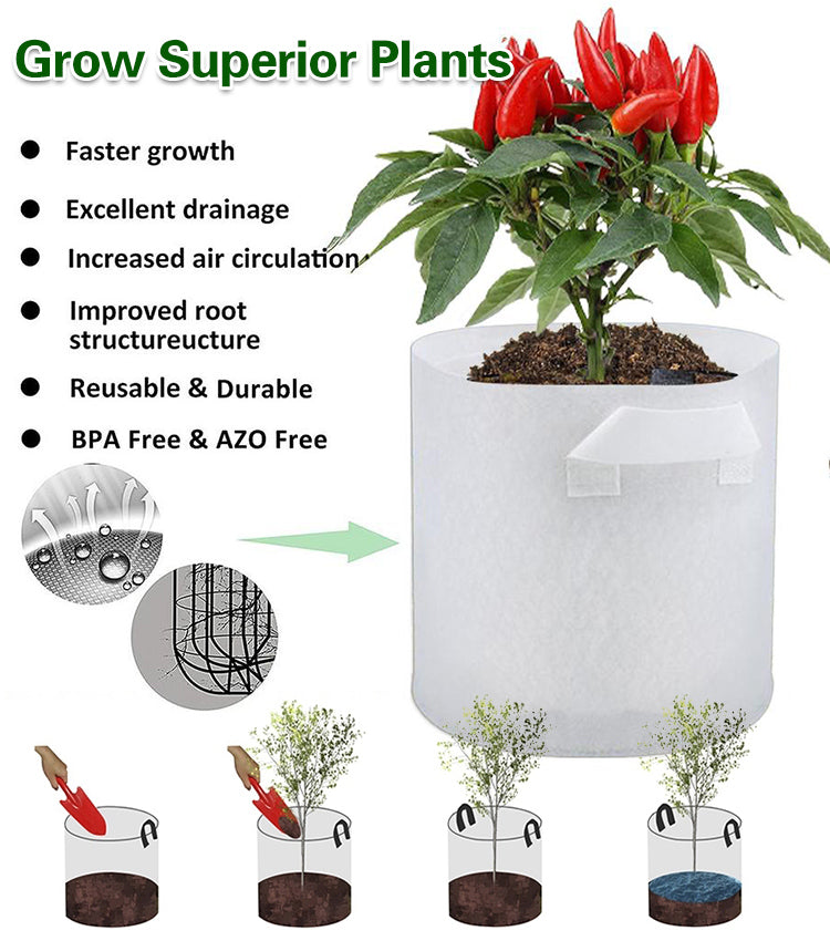 【10 τεμ.】🌱3/4/5/7/10 γαλόνι Σάκοι καλλιέργειας λαχανικών/λουλουδιών/φυτών, δυνατές μη υφασμένες σακούλες ανάπτυξης-GR