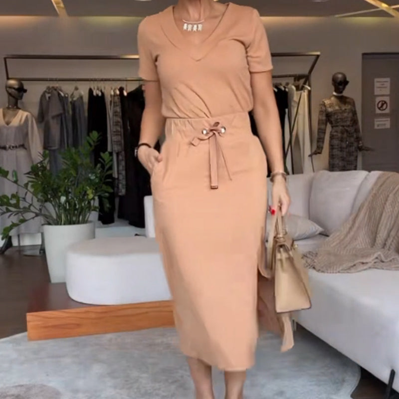 💥Dokonalá dámska košeľa s výstrihom do V v midi φόρεμα👗-SK 