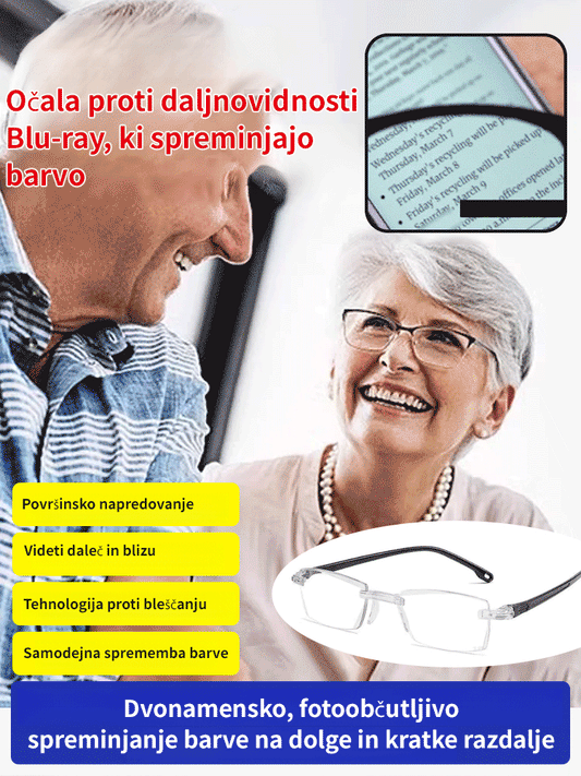 Spremenljiva očala proti modri svetlobi za branje