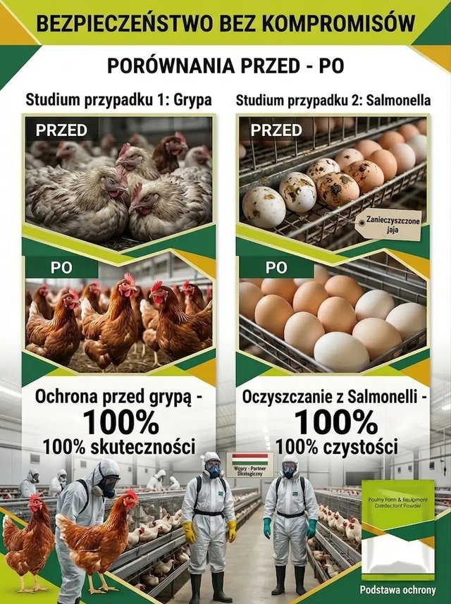 Wysoko wydajny proszek dezynfekujący do hodowli drobiu Zapewnij swoim ptakom czyste i zdrowe środowisko hodowlane – skuteczna dezynfekcja na wyciągnięcie ręki! Bezpieczna ochrona Twojej hodowli – skutecznie eliminuj bakterie i wirusy!