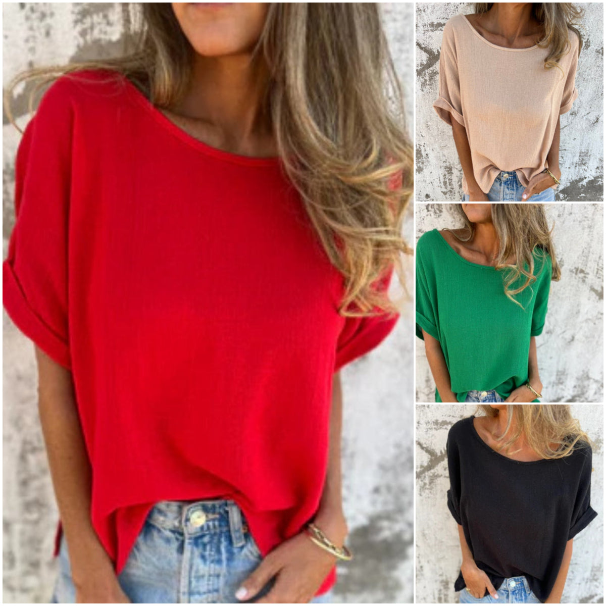 Vienspalvė palaidinė apvalia iškirpte trumpomis rankovėmis-LT