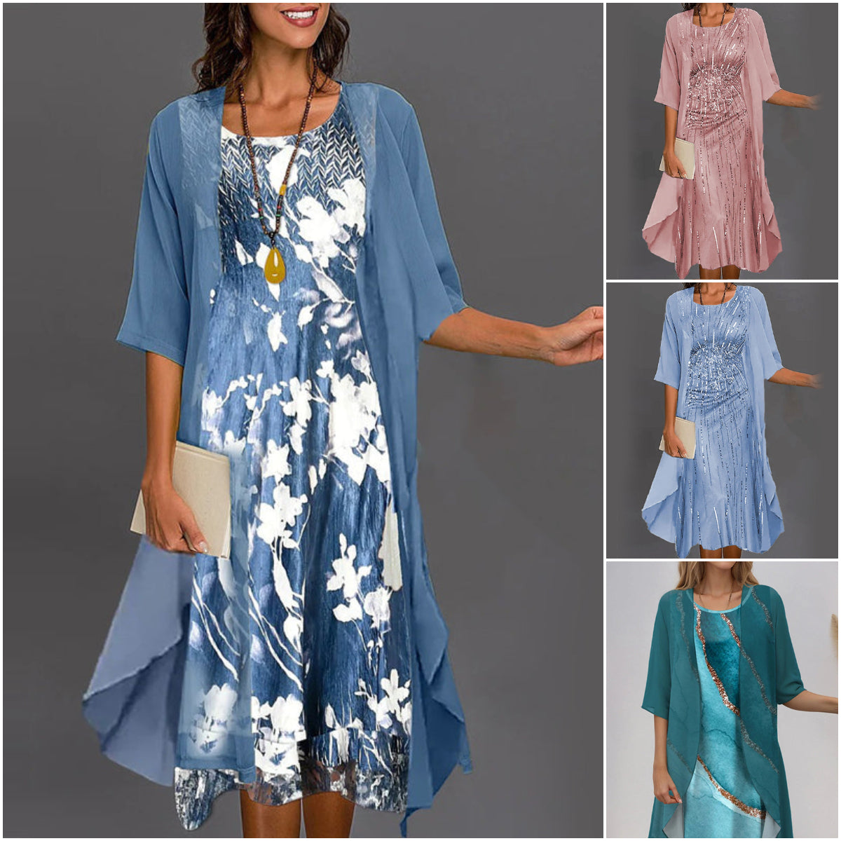 🔥👗Κομψά φορέματα από σιφόν με λουλούδια σε δύο κομμάτια-GR