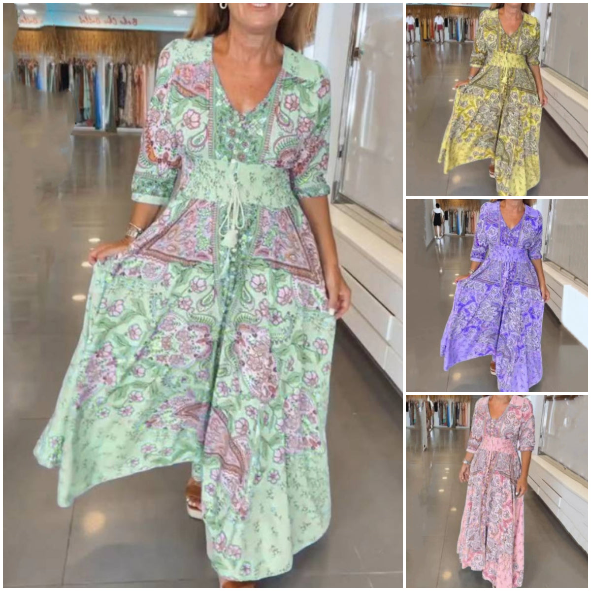 Γυναικείο κομψό φόρεμα με φλοράλ φλοράλ και κορδόνι-GR