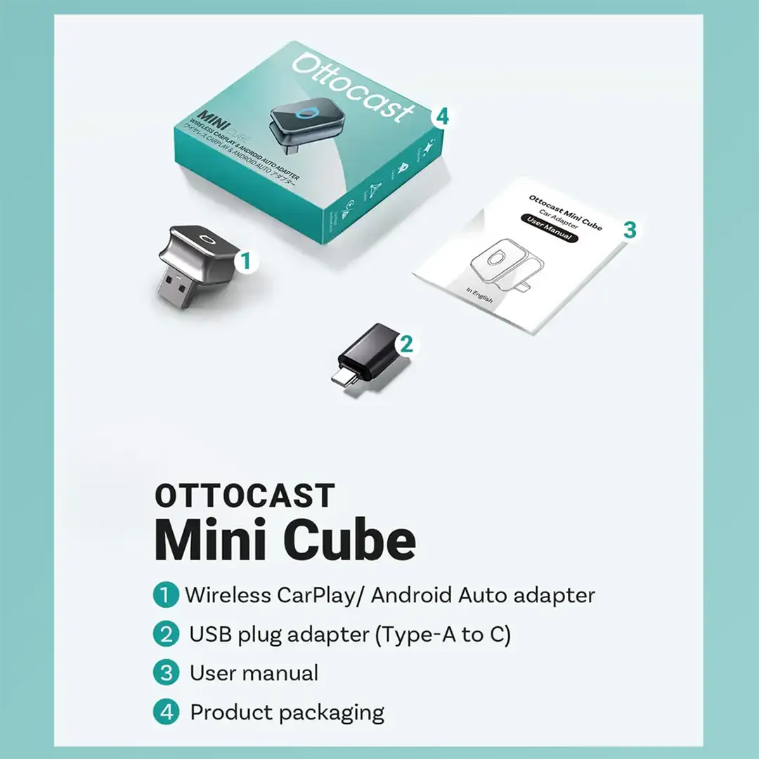„Ottocast Mini 3.0 Ultra Cube“ belaidis „CarPlay“ „Android Auto“ adapteris-LT