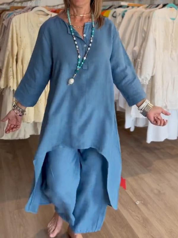 💥💕 Vienkrāsains dámska bavlnená lina uzvalks-LV