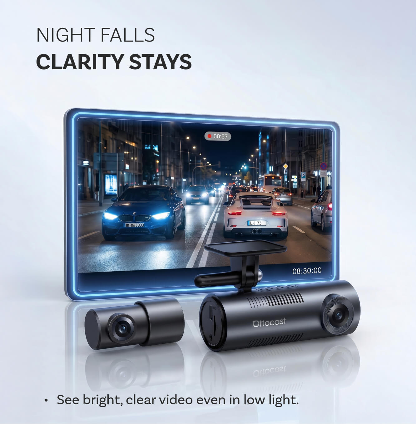 OttoSafe Cam 3 w 1: podwójna kamera samochodowa i bezprzewodowy adapter CarPlay