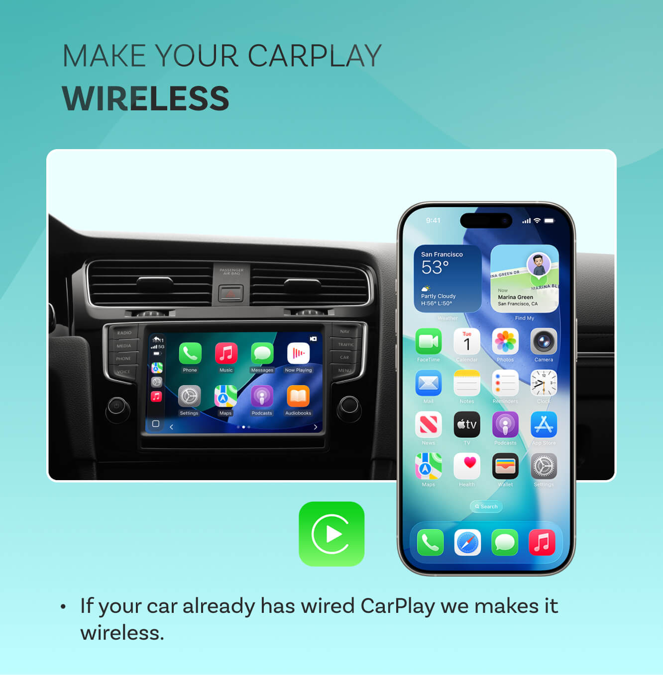 OttoSafe Cam 3 w 1: podwójna kamera samochodowa i bezprzewodowy adapter CarPlay