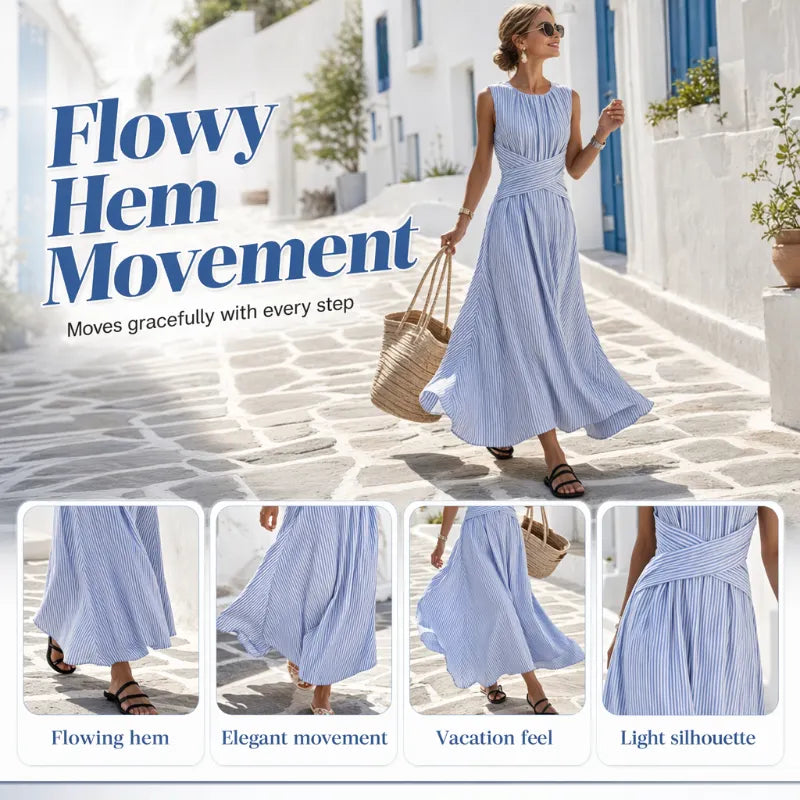 👗OGRANICZONA CZASOWO ZNIŻKA 50%! Damska sukienka maxi bez rękawów w paski podkreślająca talię