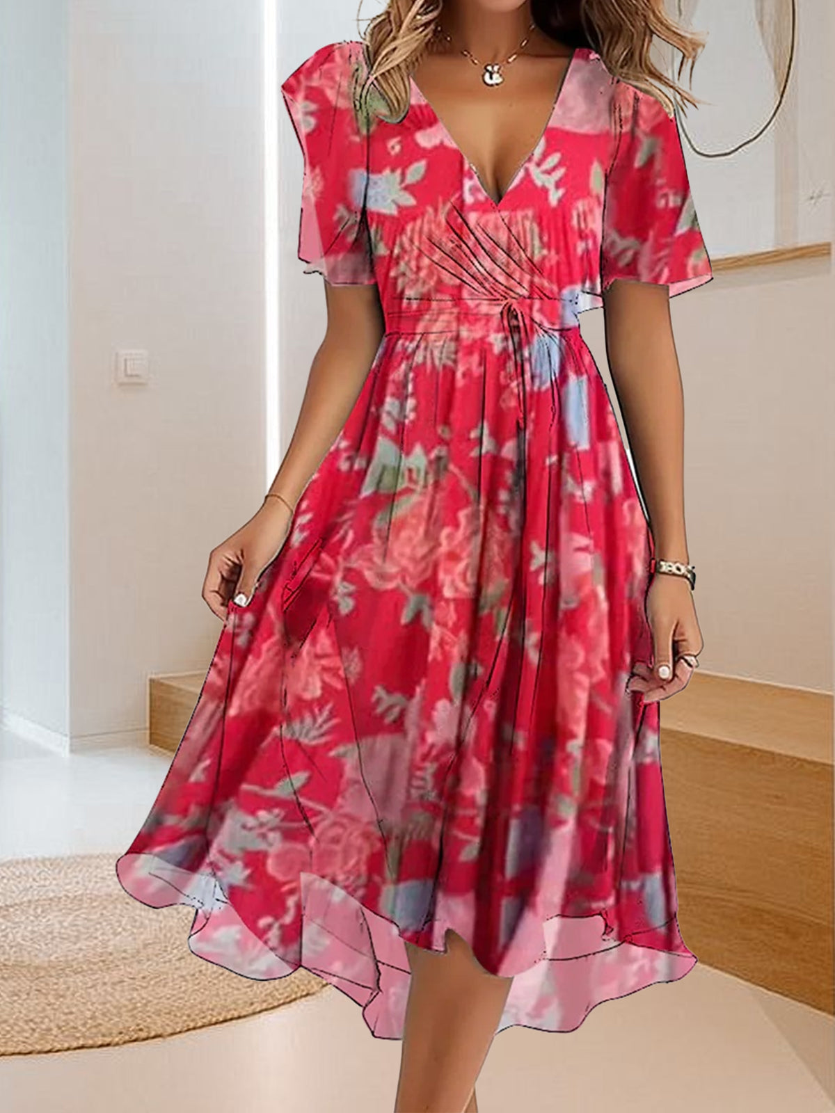 V formos iškirpte paprasta laisvalaikio suknelė-LT