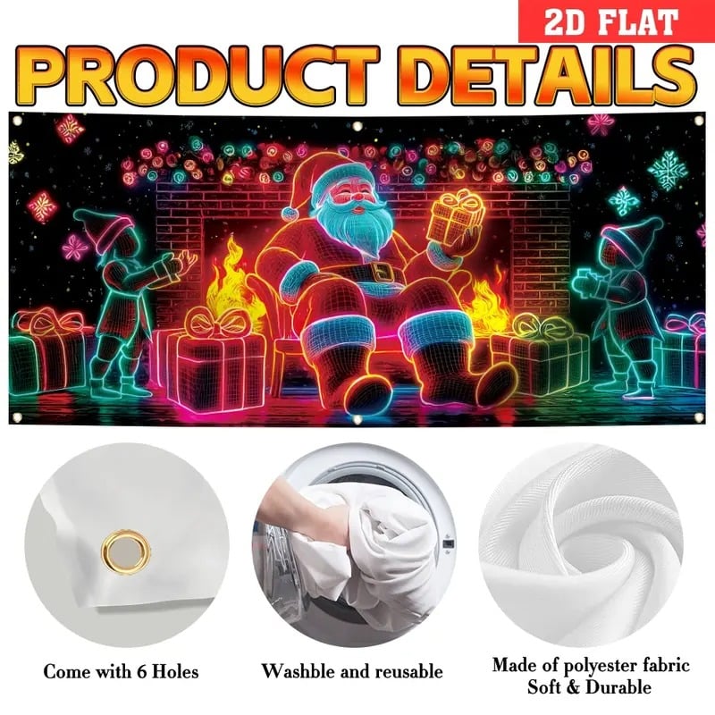 Kalėdinis UV spinduliais aktyvuotas garažo vartų reklaminis skydelis, šviečiantis tamsoje su Kalėdų Senelio ir elfo animacinių filmukų dizainu, lauko ir vidaus vakarėlių dekoracija-LT