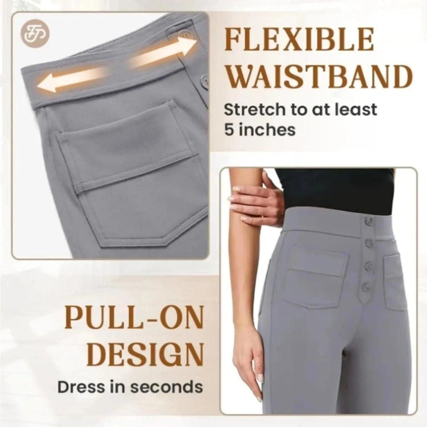 Elastinės laisvalaikio kelnės aukštu juosmeniu-LT