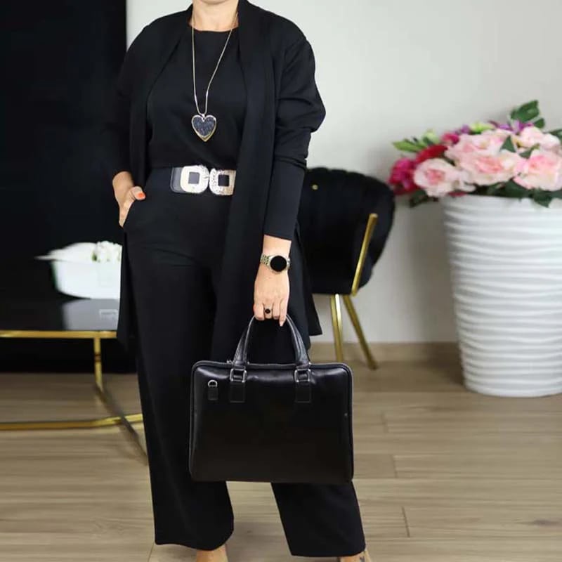 ⏳Specjalna oferta ograniczona czasowo⏰Elegancki 3-częściowy komplet zawierający długi kardigan, top i spodnie💞