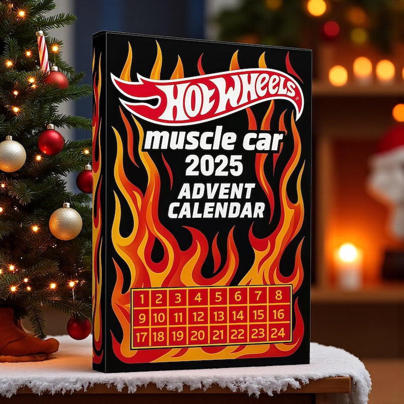 🔥Išpardavimas – 50 % nuolaida🔥 – 🚗„Hot Wheels“ žaislinių automobilių „Muscle“ advento kalendorius – 24 dienos 2025 m.🎄-LT