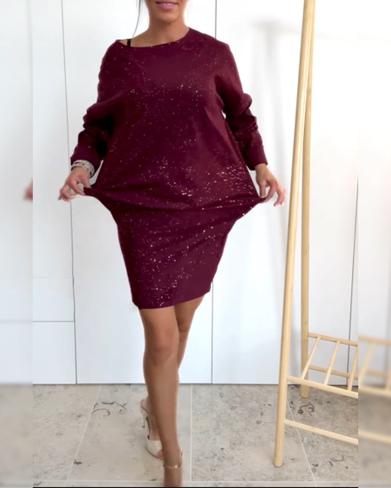 Suknelė su apvalia iškirpte ir subtiliu brokatu-LT