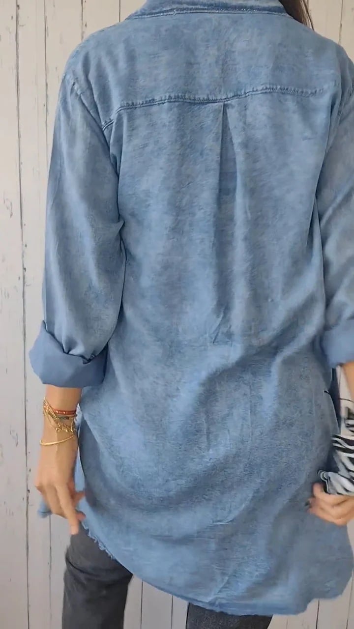 Pohodlná džínsová košeľa s dlhým kabátom-SK