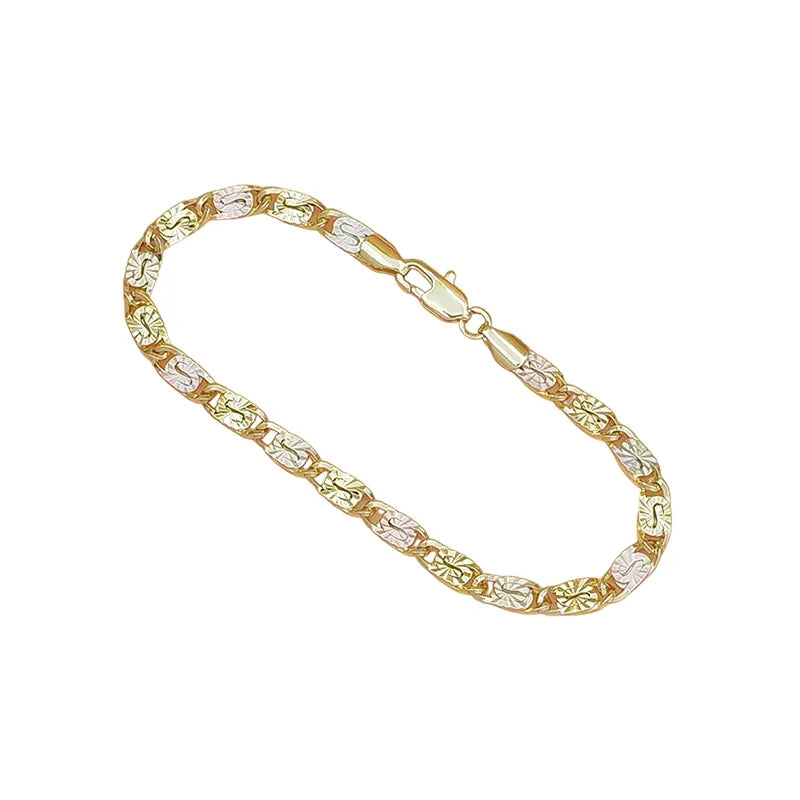 💎 TERAZ 50% TANIEJ! 👑 Bransoletka unisex z trójkolorowymi ogniwami – złotymi/różowymi/srebrnymi, szlifem fasetowanym i zapięciem ośmiornicowym – klasyczne ogniwa, nowoczesny blask 💛