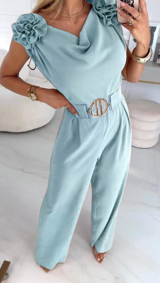 Γυναικεία καλοκαιρινή αμάνικη ολόσωμη φόρμα με τρισδιάστατο φλοράλ σχέδιο και V λαιμόκοψη-GR