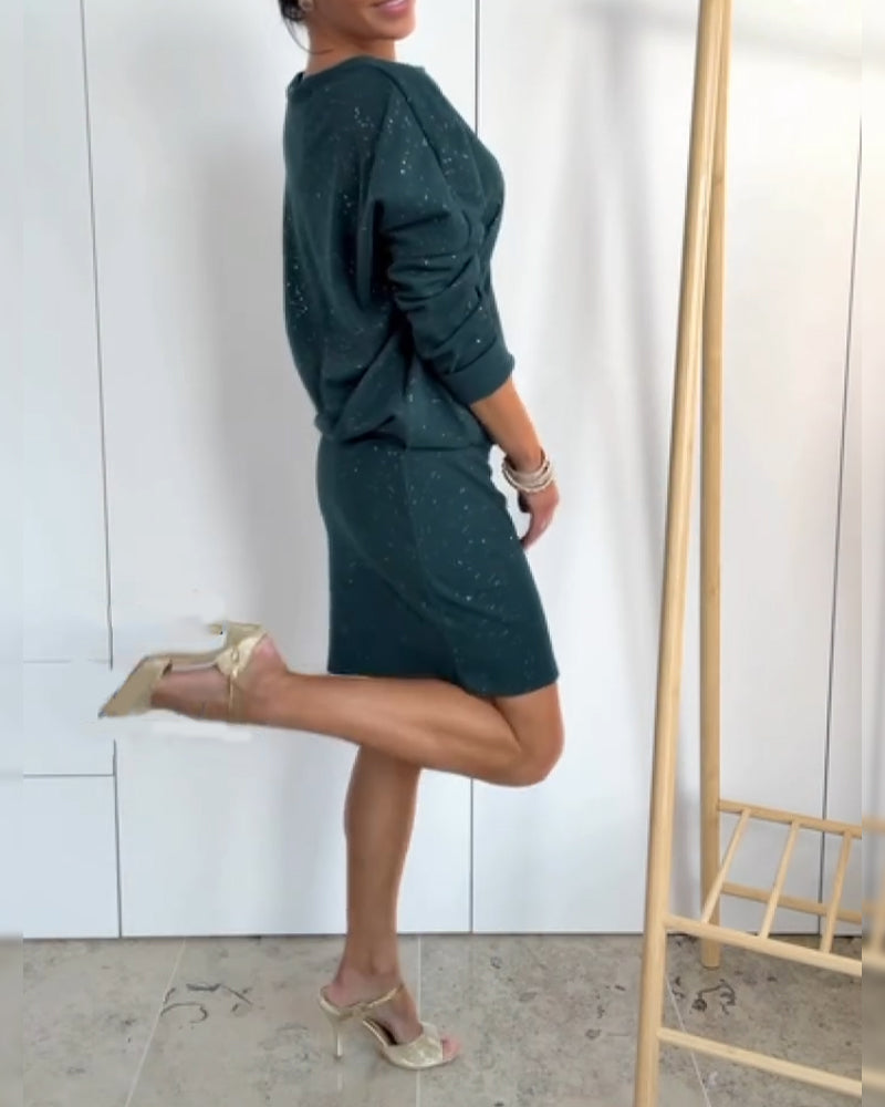 Suknelė su apvalia iškirpte ir subtiliu brokatu-LT