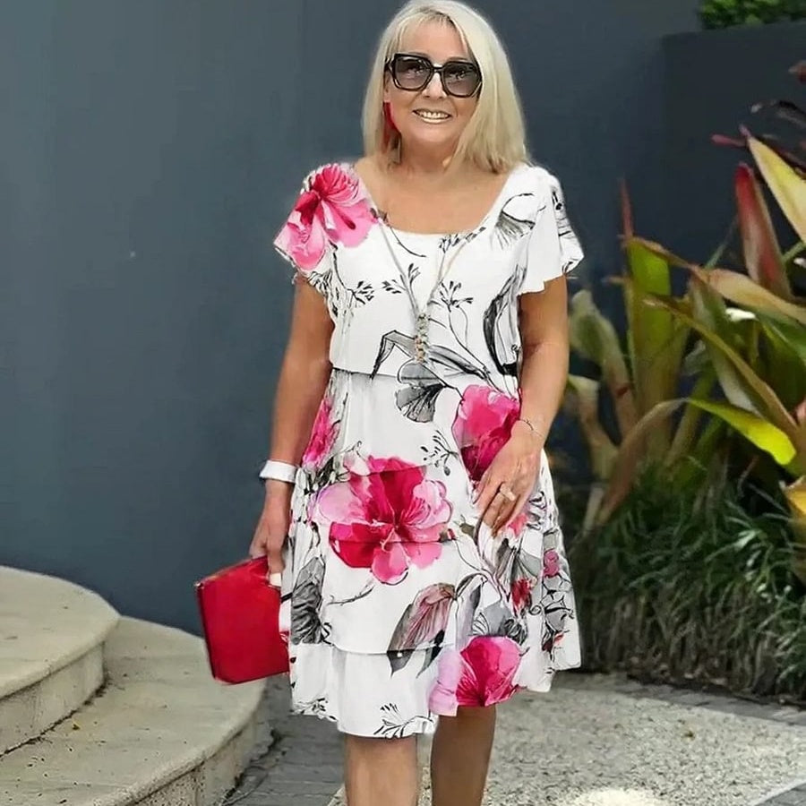 Elegancka sukienka kaskadowa w kwiaty
