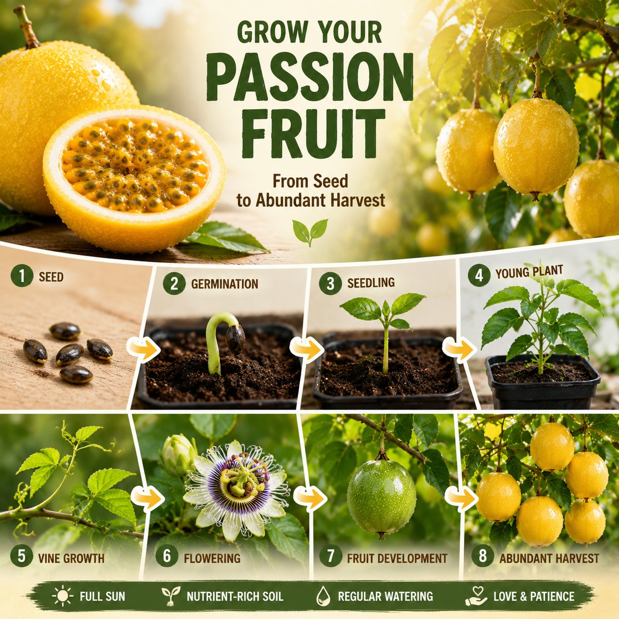 Nasiona marakui Golden Passion Fruit – uprawiaj słodką, egzotyczną marakuję w domu 🌟