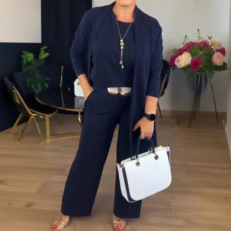 ⏳Specjalna oferta ograniczona czasowo⏰Elegancki 3-częściowy komplet zawierający długi kardigan, top i spodnie💞