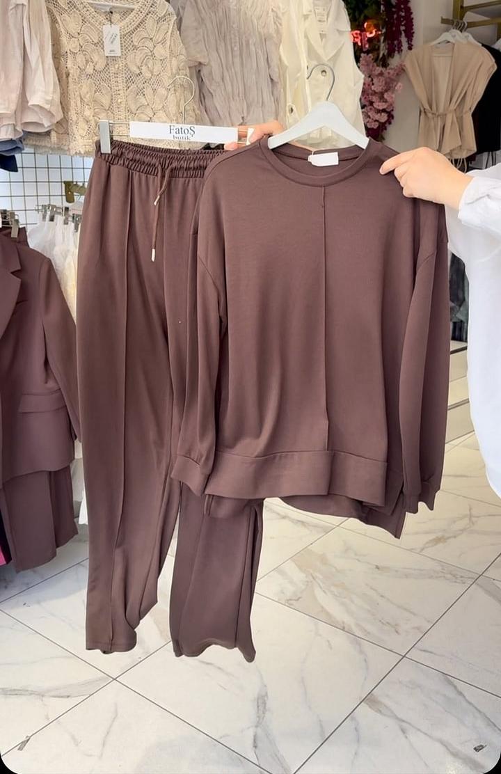 Conjunto de pantalón de algodón de manga larga y cuello redondo para mujer-ES