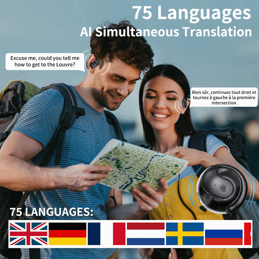 Mėlynos🏆Perkamiausias numeris 1 ⏰ Paskutinė diena 💎 OWS Bluetooth 5.4 belaidės ausinės su dirbtinio intelekto vertimu (skirtos iOS ir Android)-LT
