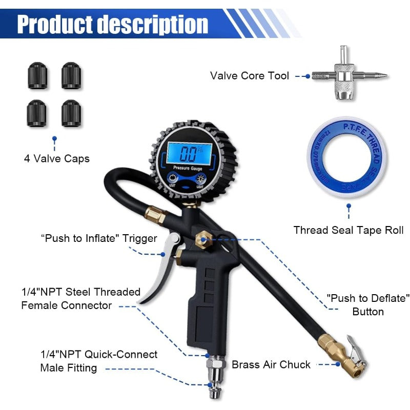 Precyzyjny cyfrowy inflator do opon