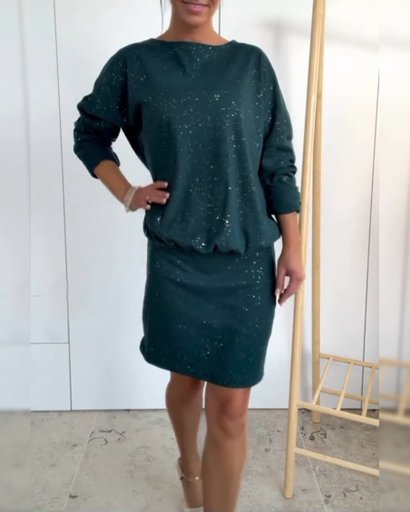 Suknelė su apvalia iškirpte ir subtiliu brokatu-LT