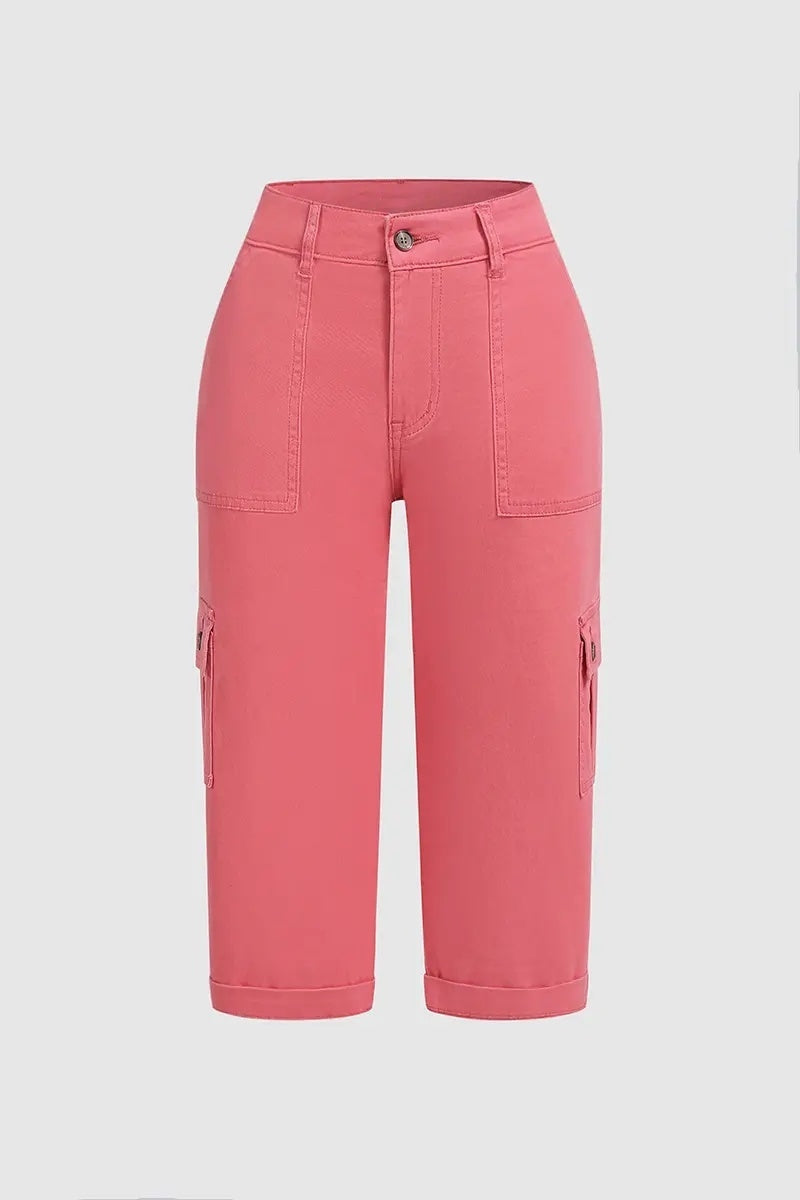 Kapri kelnės su kišenėmis ir vidutinio aukščio juosmeniu, klostėmis apačioje ir keliomis kišenėmis-LT