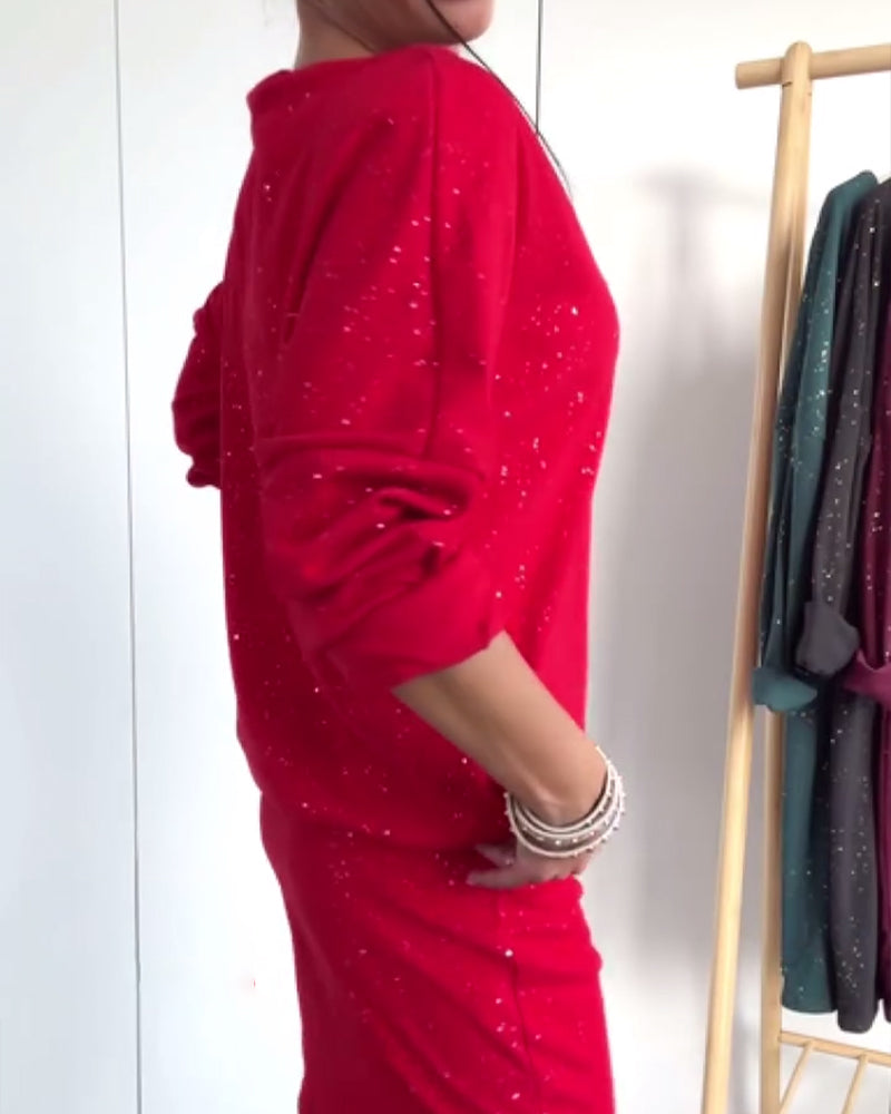 Suknelė su apvalia iškirpte ir subtiliu brokatu-LT