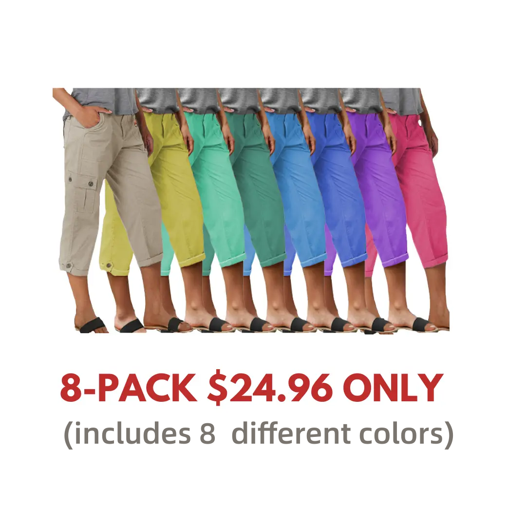 Kapri kelnės su kišenėmis ir vidutinio aukščio juosmeniu, klostėmis apačioje ir keliomis kišenėmis-LT