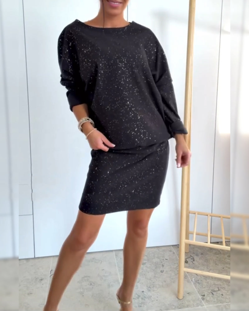 Suknelė su apvalia iškirpte ir subtiliu brokatu-LT