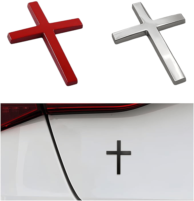 Naklejka samochodowa 3D z metalowym krzyżem