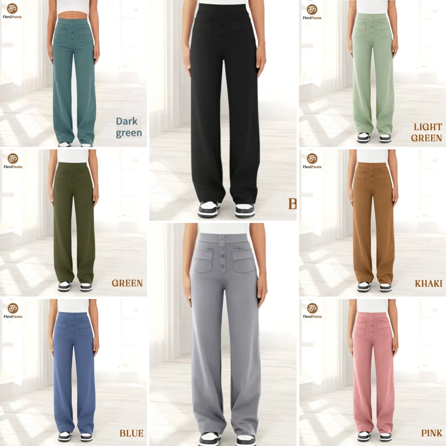 🔥49% ΕΚΠΤΩΣΗ - 🔥- Γυναικείο Παντελόνι με Ψηλή Μέση και Ελαστικό, Casual-GR